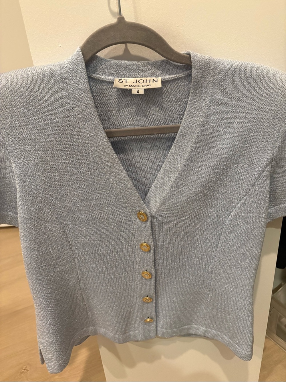 St. John  Light Blue V-Neck Knit Sweater